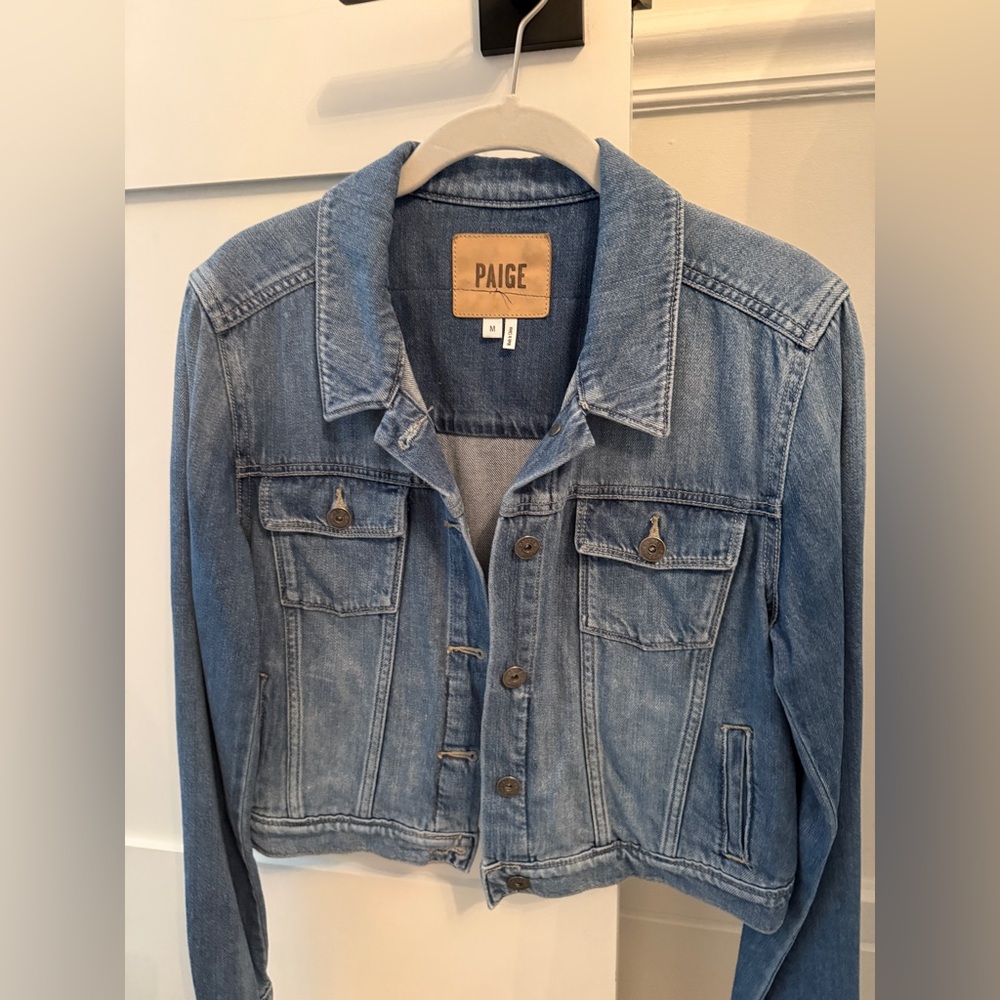 PAIGE Women's Light Blue Jean Jacket with Miami heat on back